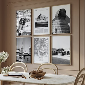 Lot de 6 impressions numériques en noir et blanc du Caire, galerie de photos d'Égypte, affiches photo de carte de voyage, oeuvre d'art imprimable, cadeau envie de voyager