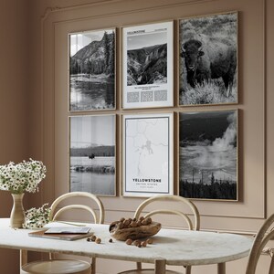 Yellowstone Photo Gallery Set of 6: Black and White Travel Prints (Digital Download)