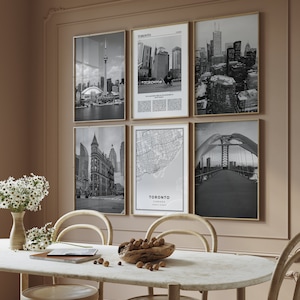 Ensemble de 6 impressions numériques en noir et blanc de Toronto, galerie de photos, affiches de voyage, affiche de carte, ensemble de galeries, art mural imprimable Canada.