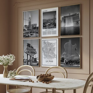 Las Vegas Gallery 6er-Set, Schwarzweiß-Digitaldruck, Fotogalerie, Reiseposter, Karte Poster, Galerie-Set Nevada, druckbare Wandkunst