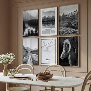 Set di stampe artistiche da parete della Banff Gallery: stampe di viaggio in bianco e nero (download digitale)