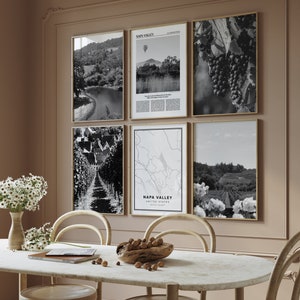 Ensemble de 6 galeries de Napa Valley, impression numérique noir et blanc, galerie de photos, affiches de voyage, carte, ensemble de galeries Californie, art mural imprimable