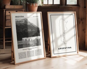 Argentina Poster Set: Black and White Photo & Map (Digital Download)