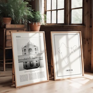 India Travel Poster Set: Taj Mahal & Map Art Prints (Digital Download)
