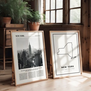 Reiseposter 2er Set Prints, New York Poster, Echtfoto, schwarz und weiß, Karte von New York, Foto von New York, New York Wandkunst, New York
