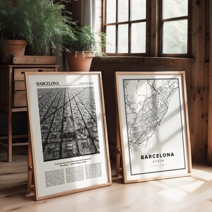 Reiseposter Set mit 2 Prints, Barcelona Poster, Barcelona Print, Karte von Barcelona, Foto von Barcelona, Barcelona Wandkunst, Barcelona Karte