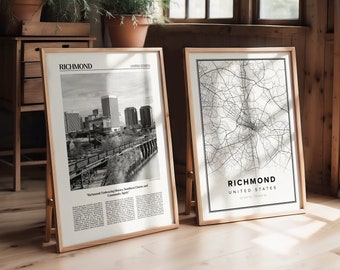 Láminas artísticas de Richmond: mapa y foto de la ciudad (descarga digital)