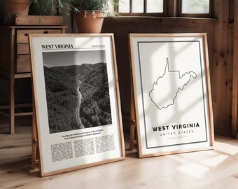 Kunstprintset West Virginia: kaart en foto (digitale download)