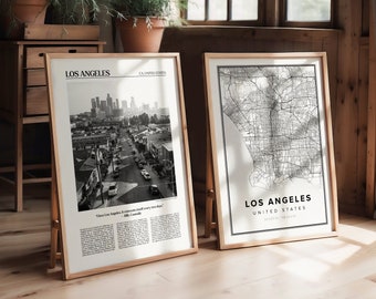 Travel Poster Set of 2 Prints, Los Angeles Art, Los Angeles Poster, Los Angeles Print, Los Angeles Map, Los Angeles Photo, City, USA