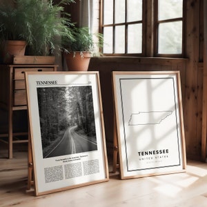 Travel Poster Set of 2 Prints, Tennessee Art, Tennessee Poster, Tennessee Print, Tennessee Map, Tennessee Photo, City, Travel Gift, USA