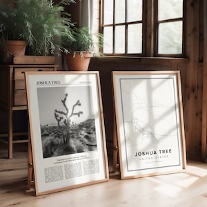 Reisposter set van 2 prints, Joshua Tree Art, Joshua Tree-poster, print, Joshua Tree-kaart, Joshua Tree-foto, nationaal park, VS