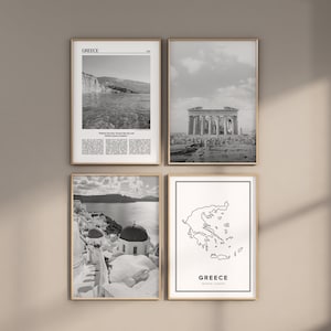 Griechenland 4-Galerie-Set, schwarz weiß Digitaldruck, Griechenland Foto, Galerie-Set von Griechenland, Printable von Griechenland, Bundle