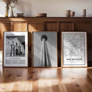 San Antonio Kunstdruck, 3er-Set, San Antonio Galerie Wandkunst, San Antonio Poster, Reiseliebhaber Dekor, San Antonio Karte, Fernweh Geschenk, TX