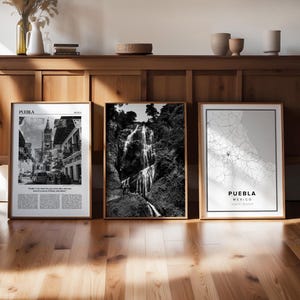 Puebla Set of 3 Black and White Digital Prints, Mexico Gallery, Travel Map Photo Poster, Printable Art, Wanderlust Trendy Newspaper Gift