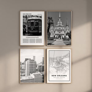 New Orleans Gallery Set van 4, Zwart-wit Digitale Print, New Orleans Foto, Gallery Set van New Orleans, Afdrukbare New Orleans Wall Art