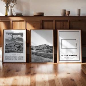 North Dakota Art Print, Set of 3, North Dakota Gallery Wall Art, North Dakota Poster, Travel Decor, North Dakota Map, North Dakota Photo, US