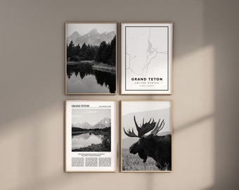 Grand Teton Gallery Set of 4: Black and White Photo Prints (Digital Download)