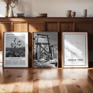 Joshua Tree Art Print, set van 3, Joshua Tree Gallery Wall Art, Joshua Tree-poster, reisdecor, Joshua Tree-kaart, nationaal park, VS
