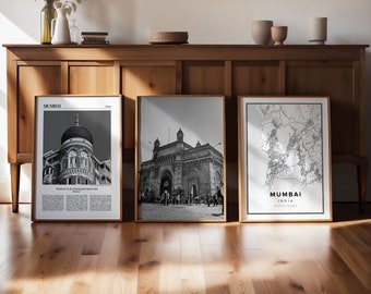 Mumbai Gallery Wall Art Prints: Black & White India Set of 3