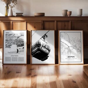Aspen Colorado Gallery Wall Art Set: Black and White Photo, Map, Newspaper (Digital Print)