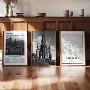 Láminas artísticas de Edimburgo (juego de 3), arte mural de galería de Edimburgo, póster de Edimburgo, decoración de viaje, mapa de Edimburgo, Edimburgo, Escocia, Reino Unido