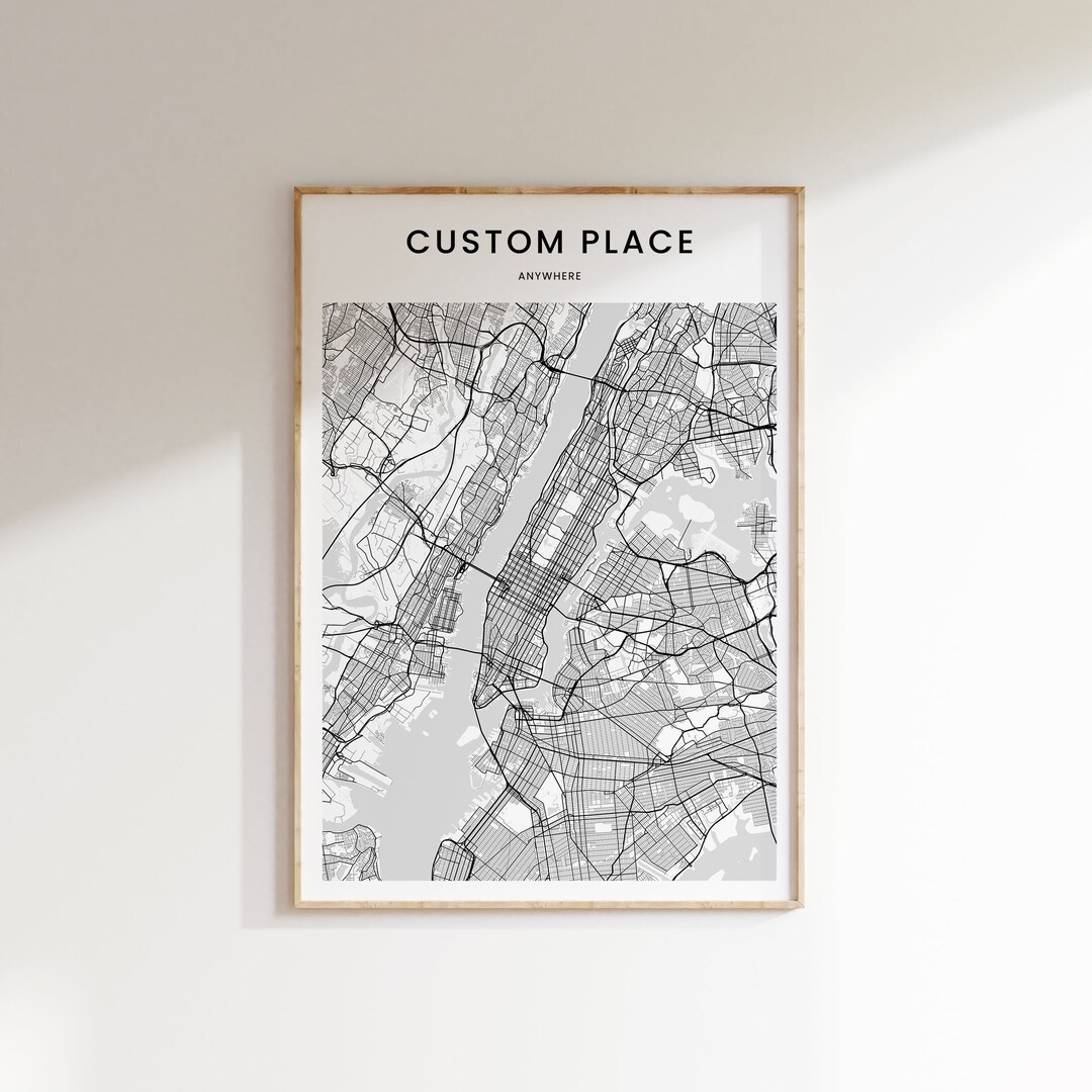 Custom Map White Custom City Map Print: Minimalist Black & White Map (digital Download ...