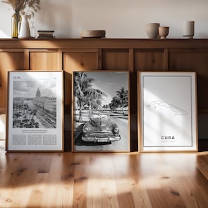 Impressão artística de Cuba, conjunto de 3, arte de parede da galeria de Cuba, pôster de Cuba, decoração de viagem, mapa de Cuba