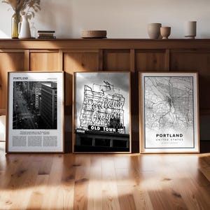 Portland 3er Set schwarz weiß Digitaldruck, Oregon Gallery, Reise Karte Foto Poster, druckbare Kunst, Fernweh Geschenk, trendige Zeitung