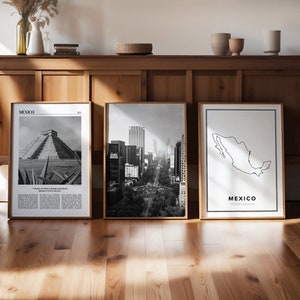 Mexico Art Print, Set of 3, Mexico Gallery Wall Art, Mexico Poster, Travel Decor, Mexico Map