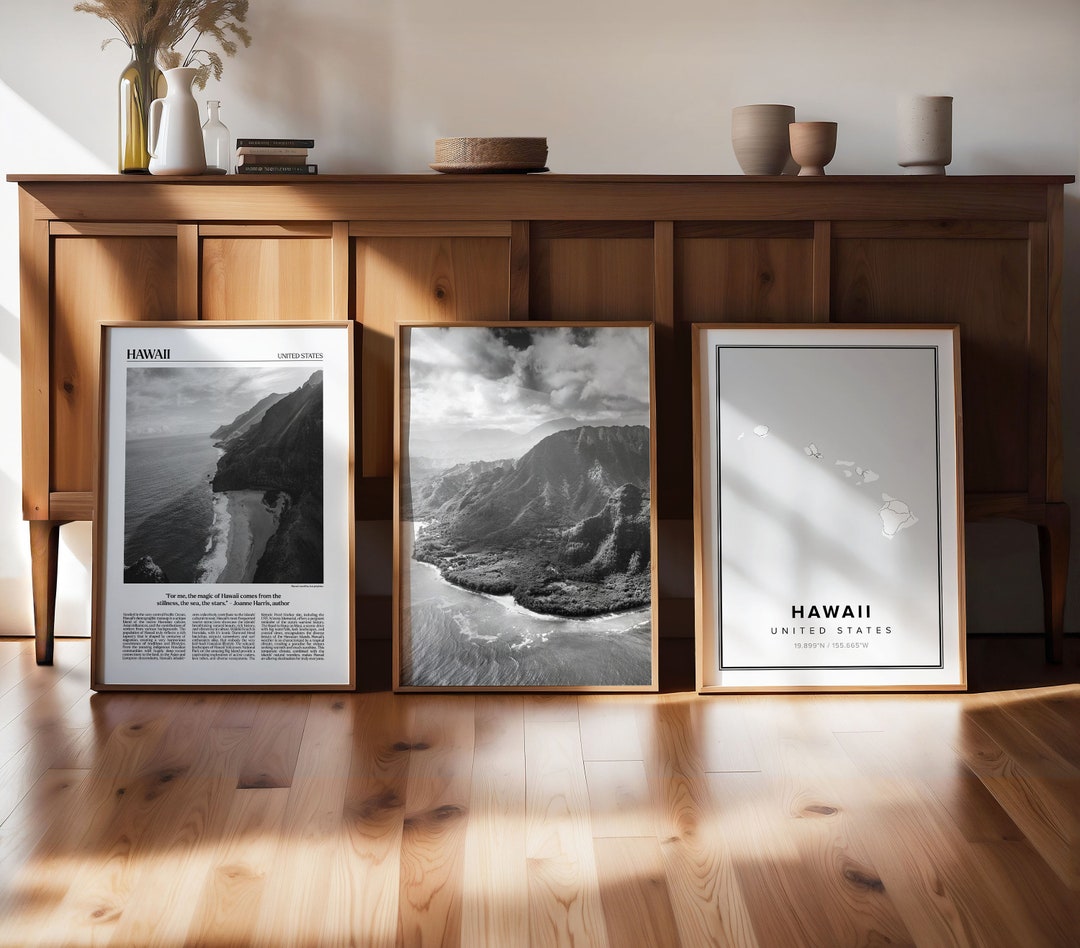Hawaii Art Print Set: Black & White Gallery Wall Decor (digital ...
