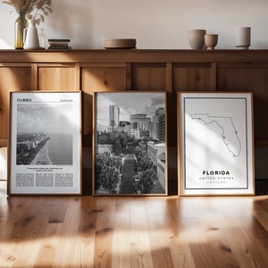 Florida Art Print, set van 3, Florida Gallery Wall Art, Florida poster, reisdecor, Florida kaart, Florida set van 3