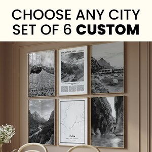 Conjunto de galería personalizada de 6, póster personalizado, impresión digital en blanco y negro, galería de fotos, carteles de viaje personalizados, arte de pared imprimible