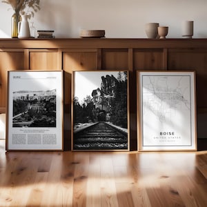 Boise Gallery Wall Art Prints: Black and White Photo, Map, Newspaper (Digital Print)