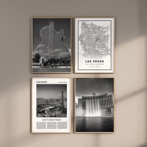 Las Vegas Gallery 4er Set, schwarz weiß Digitaldruck, Fotogalerie, Reiseposter, Galerieset von Las Vegas, druckbare Las Vegas Kunst