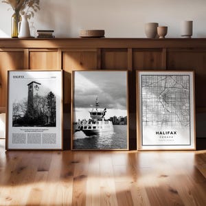 Halifax Canada Gallery Wall Art Prints: Black and White Photo, Map, Newspaper (Digital Print)