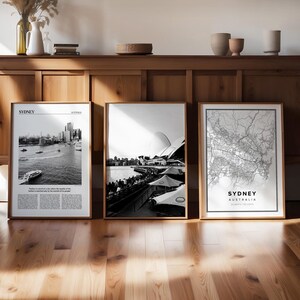 Ensemble de 3 impression numérique noir et blanc de Sydney, galerie d'Australie, affiche photo de carte de voyage, oeuvre d'art imprimable, journal moderne tendance Wanderlust