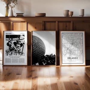 Orlando set van 3 zwart-wit digitale print, Florida Gallery, reiskaart fotoposter, afdrukbare kunst, Wanderlust trendy krantencadeau