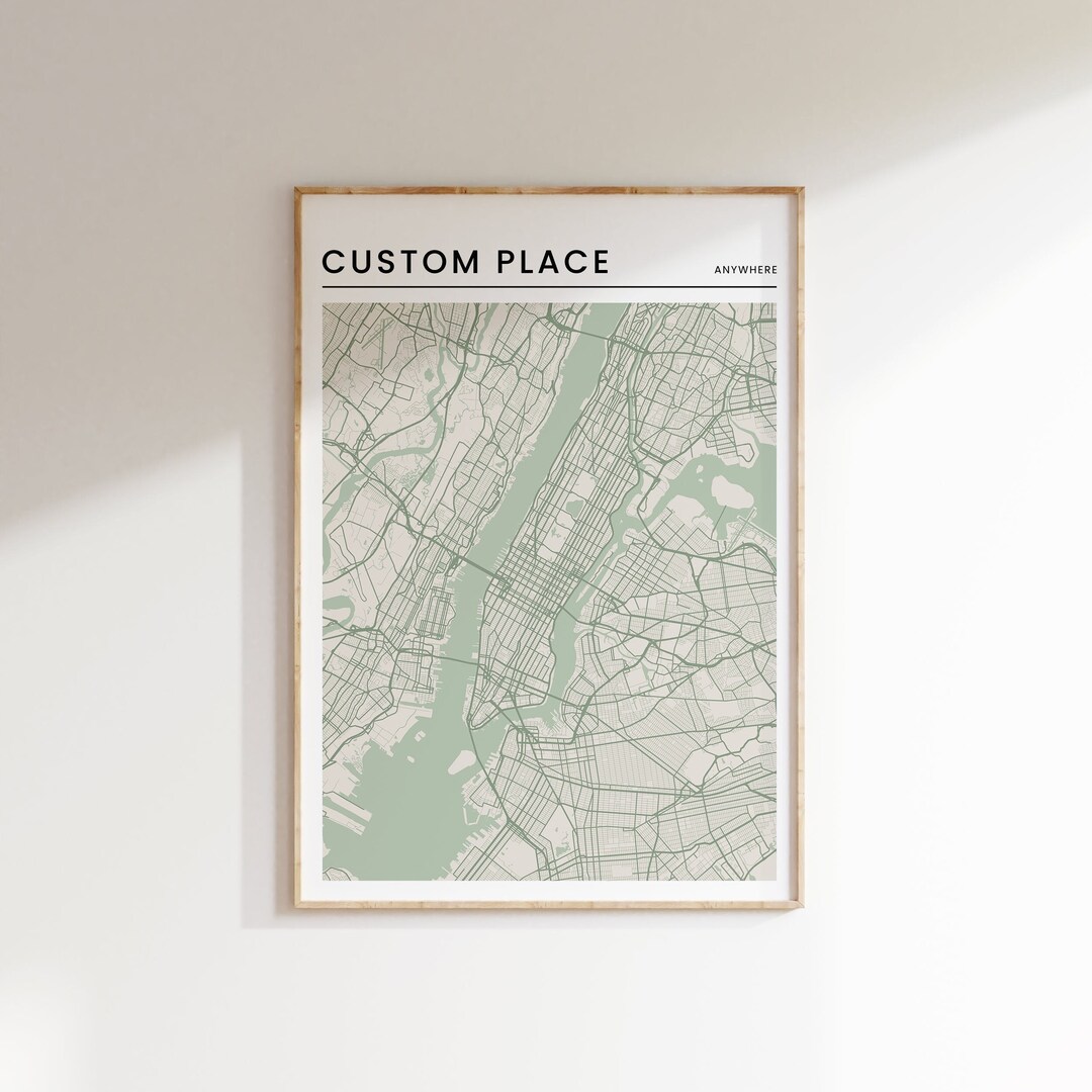Custom City Map Print: Minimalist Light Green Design (digital Download ...