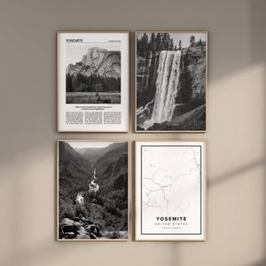 Ensemble de 4 galeries du parc national de Yosemite, impression numérique noir et blanc, photo du parc national de Yosemite, ensemble galerie de Yosemite