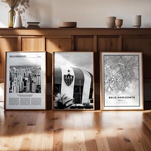 Belo Horizonte 3er Set schwarz weiß Digitaldruck, Brasilien Galerie, Reise Karte Foto Poster, printable Art, Wanderlust Trendy Zeitung