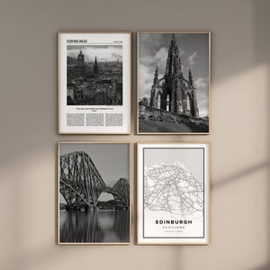 Conjunto de 4 da Galeria de Edimburgo, impressão digital em preto e branco, fotografia de Edimburgo, conjunto da Galeria de Edimburgo, arte de parede para impressão em Edimburgo
