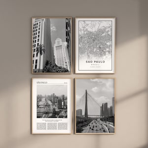 Conjunto de 4 impresiones digitales en blanco y negro de São Paulo, galería de fotos, póster de viaje, conjunto de galería de Brasil, arte mural imprimible de São Paulo.