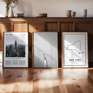 Impression d'art New York, lot de 3, art mural de la galerie New York, affiche de New York, déco pour les amateurs de voyage, carte de New York, cadeau Wanderlust, photo New York