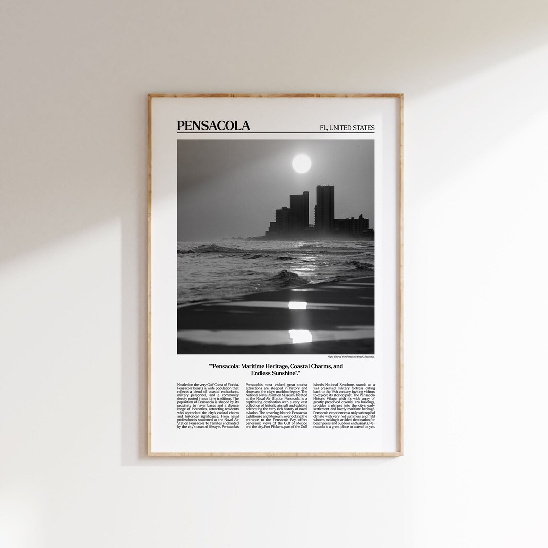 Pensacola Print, Newspaper Style, Black and White Print, Printable Wall ...