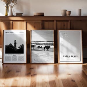 Outer Banks Black & White Gallery Print Set: NC Travel Photo, Map (Digital Download)