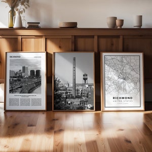 Richmond Art Print, Set of 3, Richmond Gallery Wall Art, Richmond Poster, Travel Decor, Richmond Map, USA