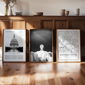 Impression d'art Washington DC, lot de 3, art mural de la galerie Washington DC, affiche Washington DC, décoration de voyage, carte de Washington DC, cadeau envie de voyager