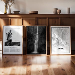 SalemOregon 3er Set schwarz weiß Digitaldruck, moderne Galerie, Reise Karte Foto Poster, druckbare Kunst, Fernweh trendige Zeitung