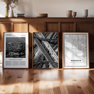 Phoenix 3er Set schwarz weiß Digitaldruck, Arizona Gallery, Reise Karte Foto Poster, printable Kunst, Fernweh Geschenk, trendige Zeitung
