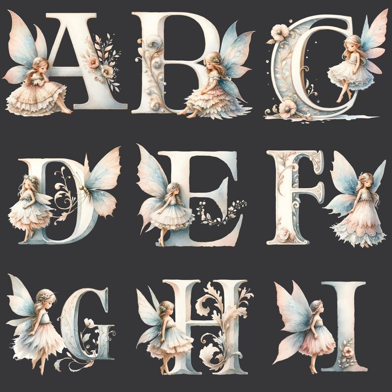 Fairy Alphabet Clipart A-Z: Watercolor Letters (PNG, 300 DPI) - Etsy
